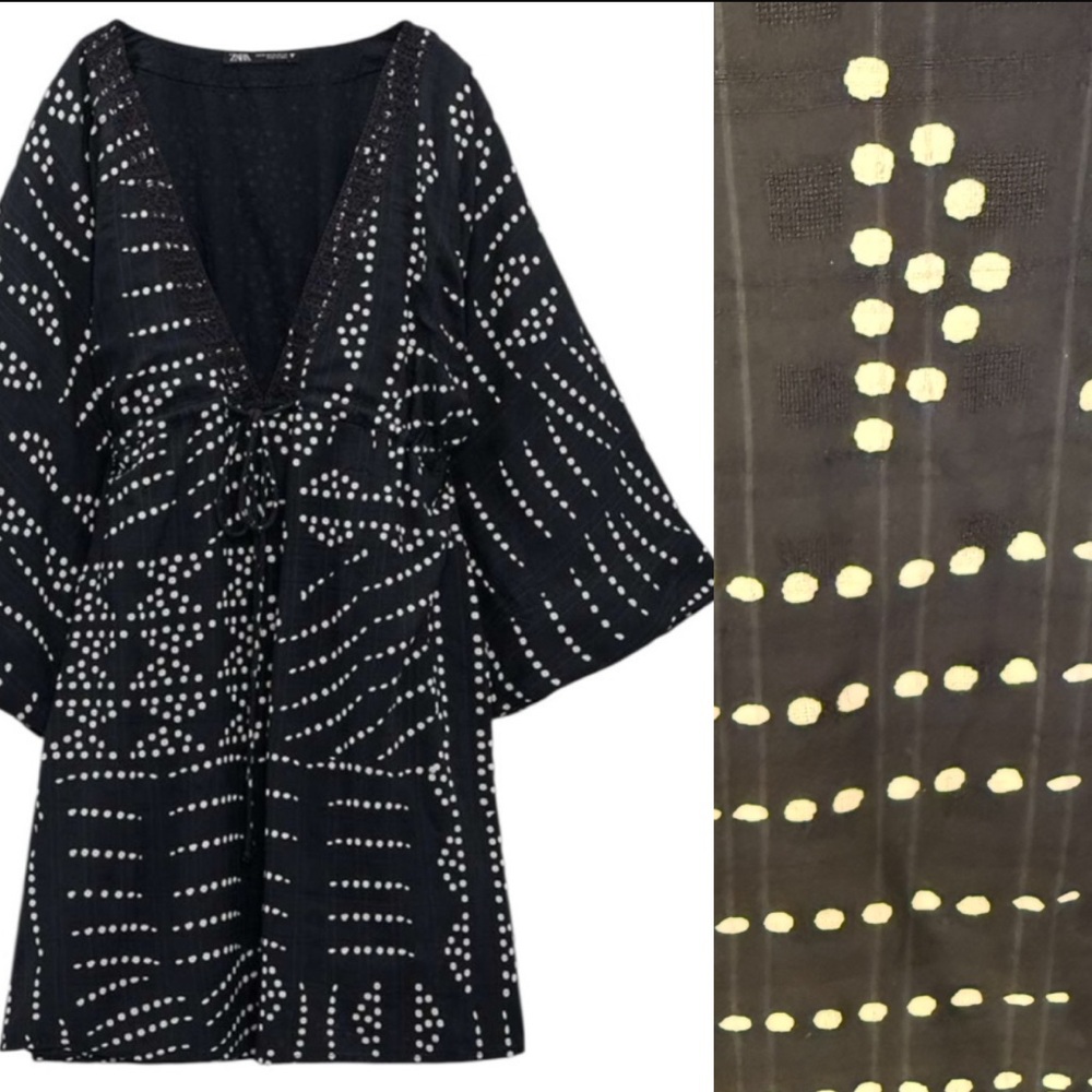 New Zara VIRAL Geometric Print Tunic Mini Dress Beach Cover Up Kaftan